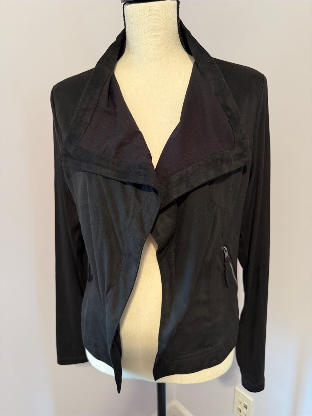 Women's Black Open-Front Draped Blazer Jacket